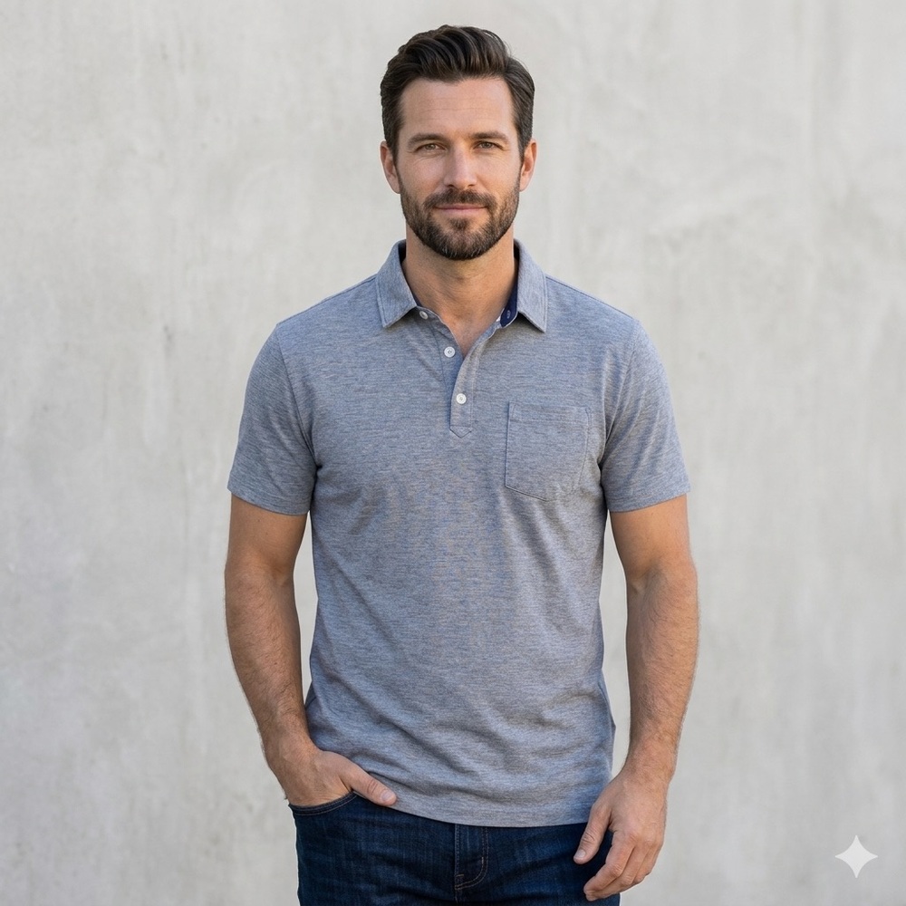 Banana Republic Men's Heather Gray Short Sleeve Polo with Chest Pocket